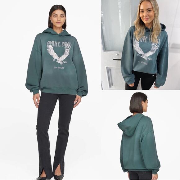 Anine Bing Tops - FINAL PRICE NEW Anine Bing Ash Eagle Hoodie in Emerald